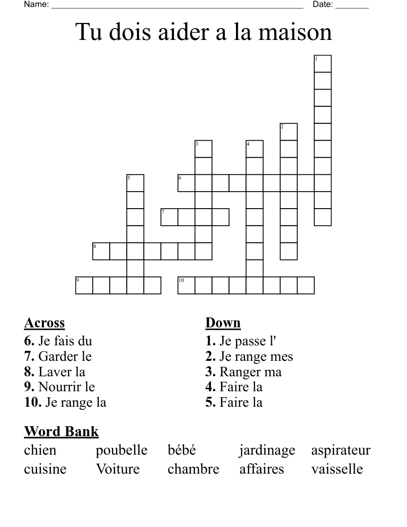 Tu dois aider a la maison Crossword