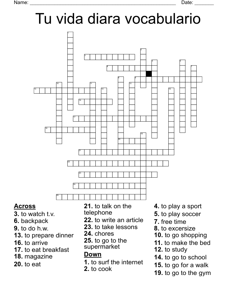 Tu vida diara vocabulario Crossword
