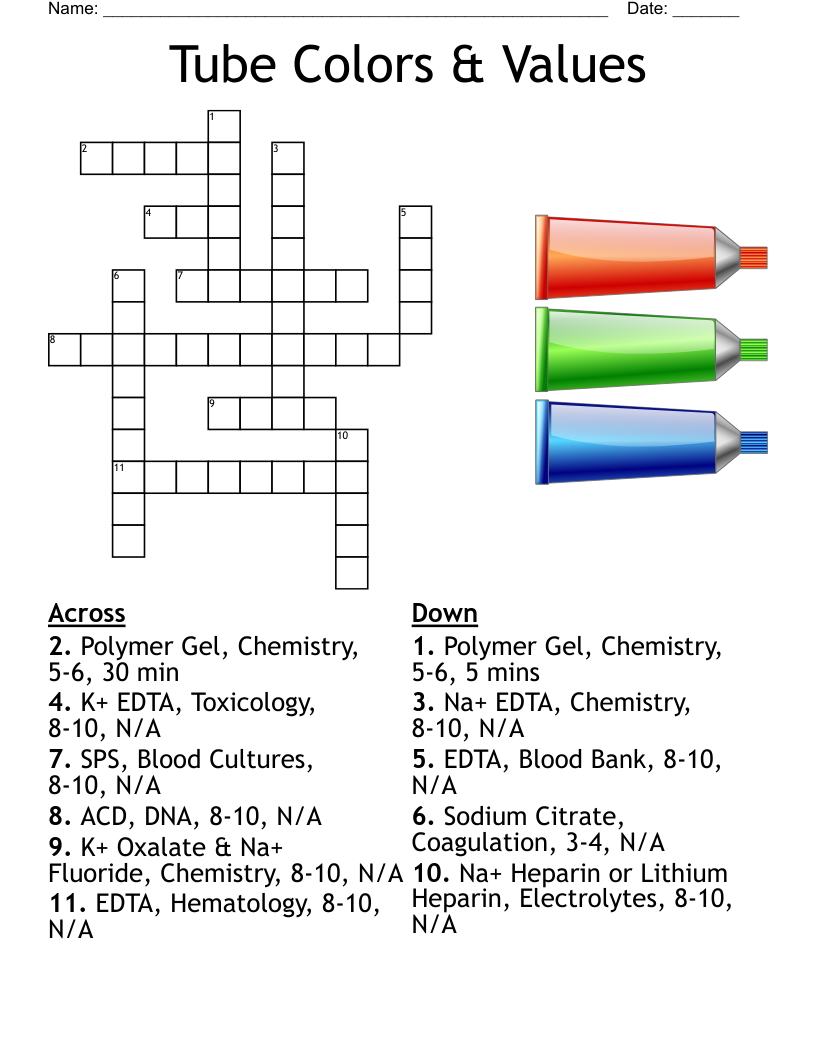 Tube Colors & Values Crossword