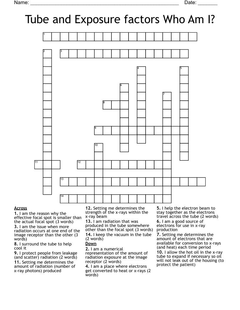 Tube and Exposure factors Who Am I? Crossword