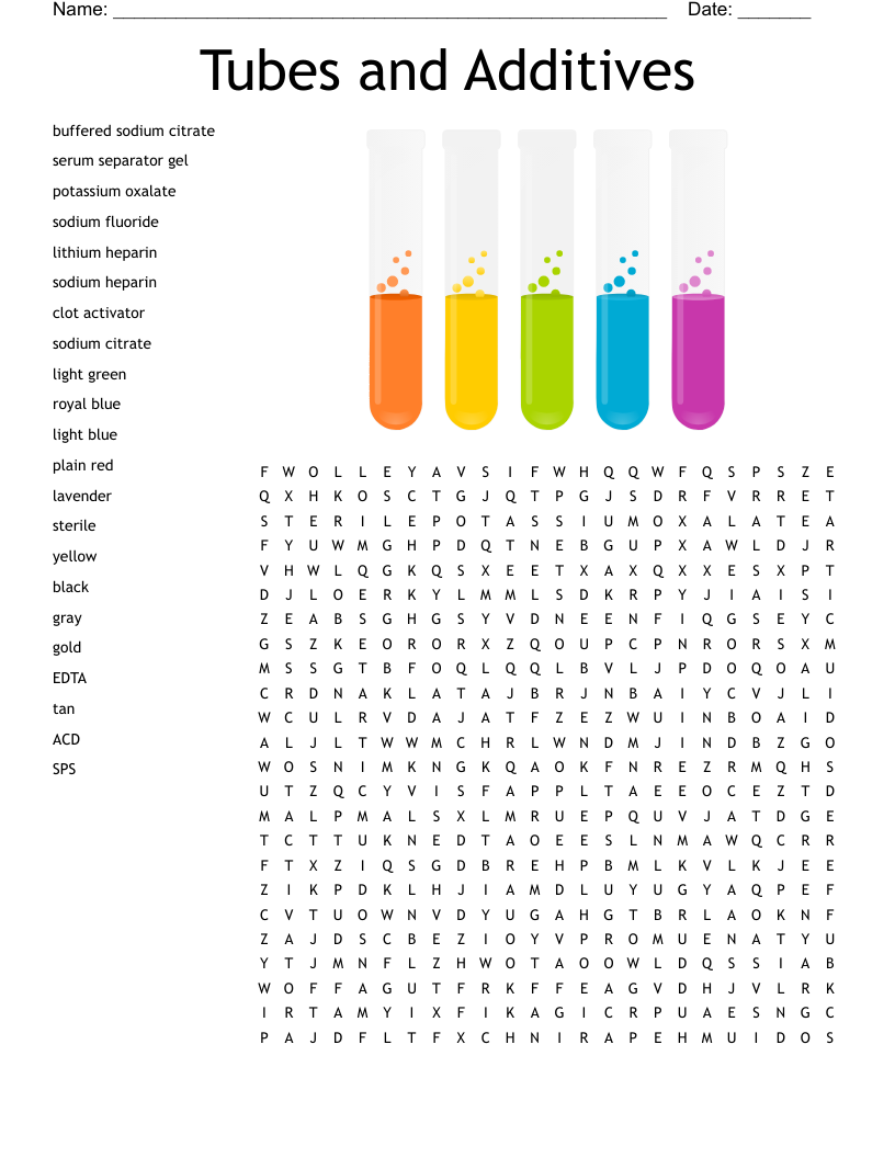 Tubes and Additives Word Search
