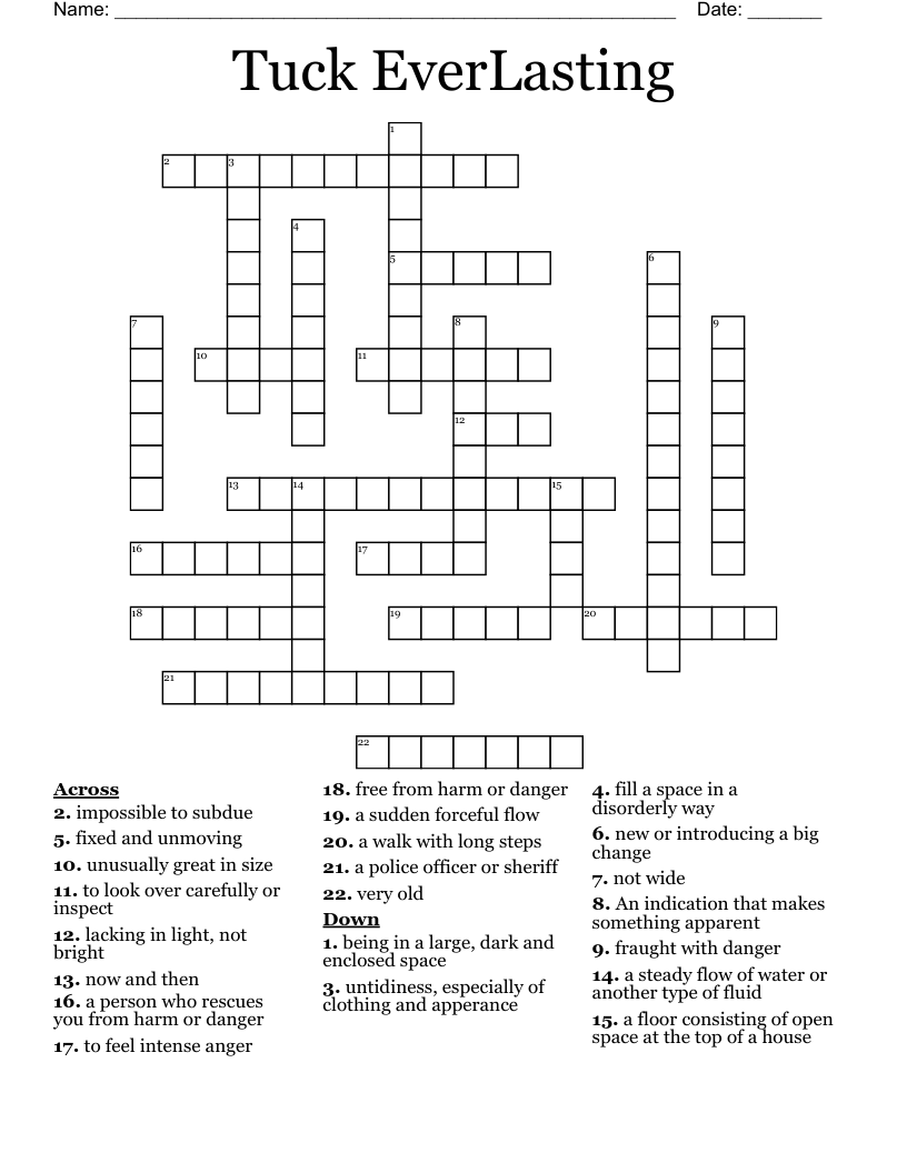 Tuck EverLasting Crossword