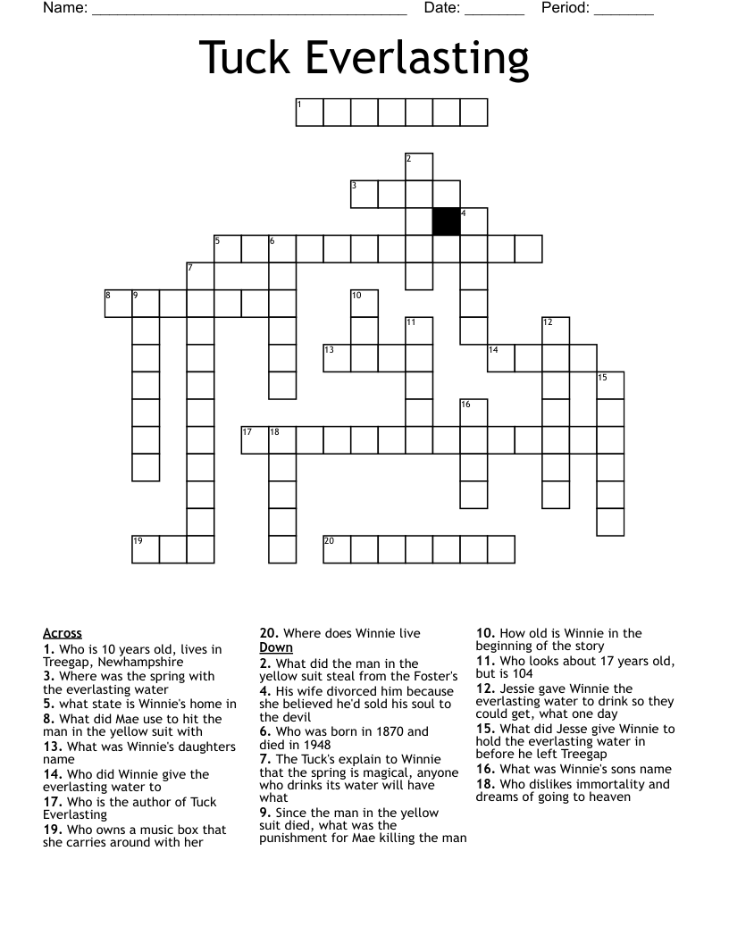 Tuck Everlasting Crossword