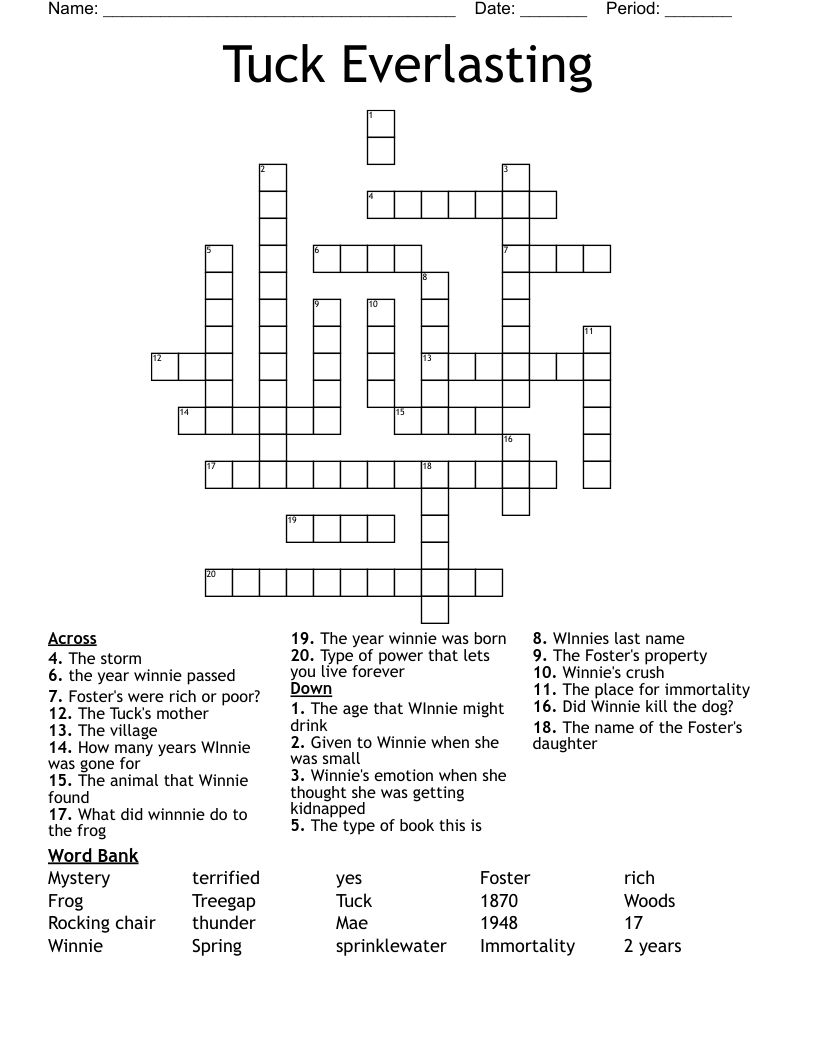 Tuck Everlasting Crossword