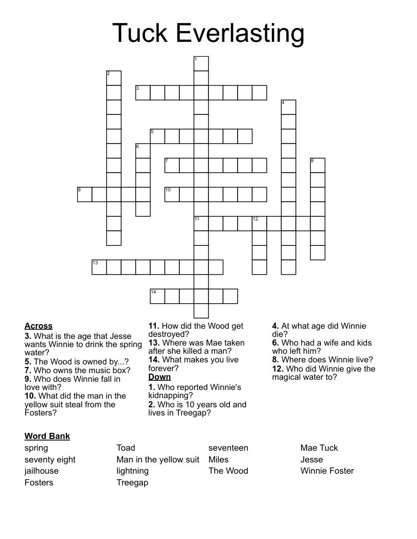 Tuck Everlasting Crossword