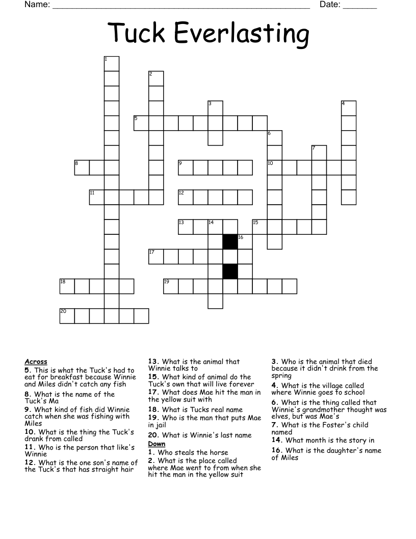 Tuck Everlasting Crossword