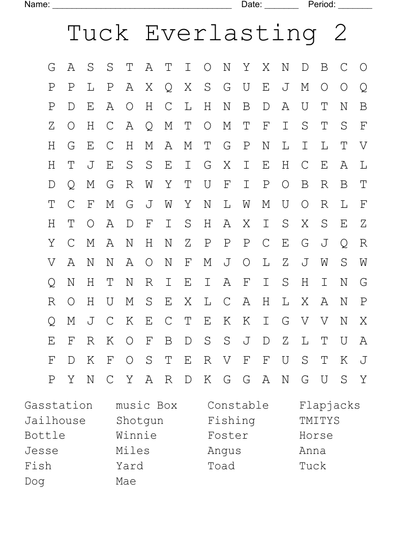 Tuck Everlasting 2 Word Search