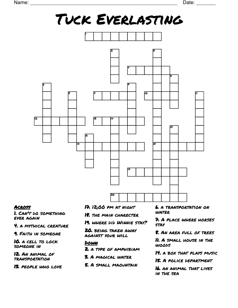 Tuck Everlasting Crossword