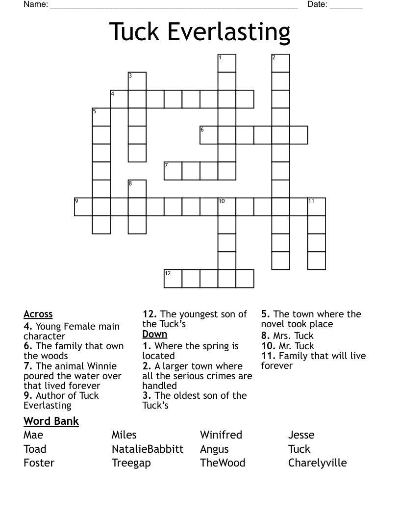 Tuck Everlasting Crossword