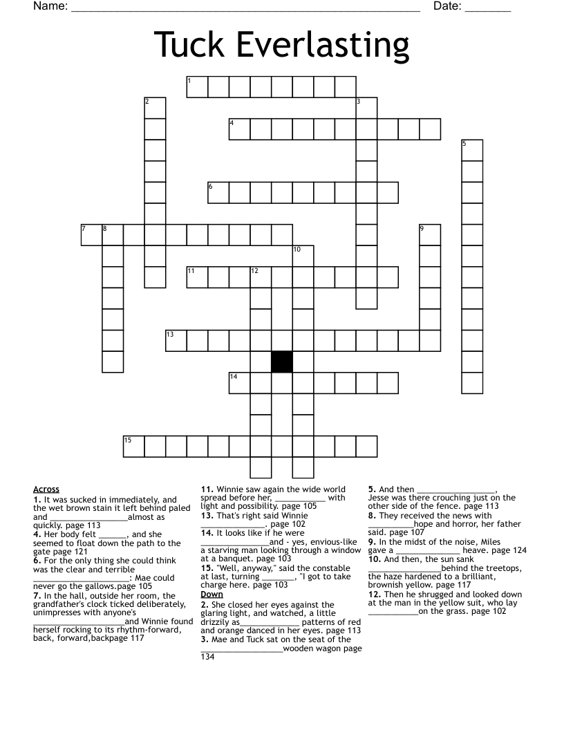 Tuck Everlasting Crossword