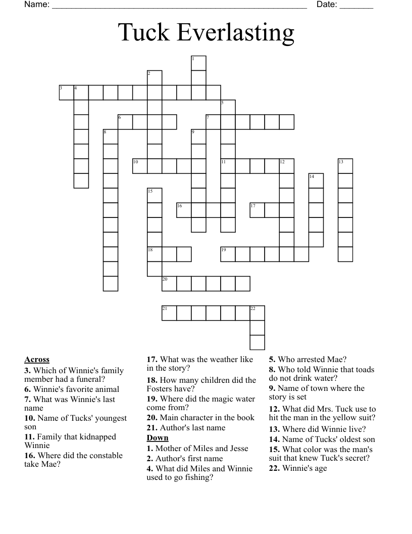 Tuck Everlasting Crossword