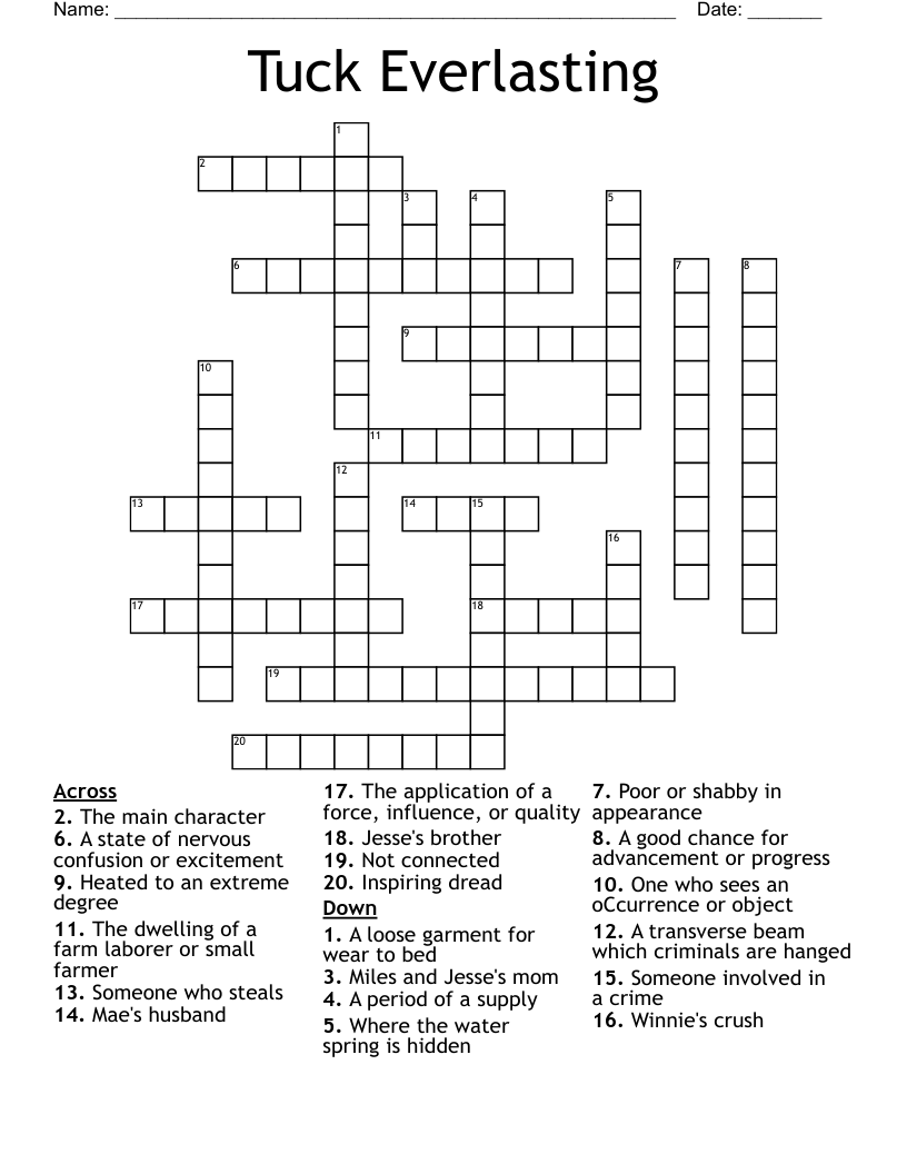 Tuck Everlasting Crossword