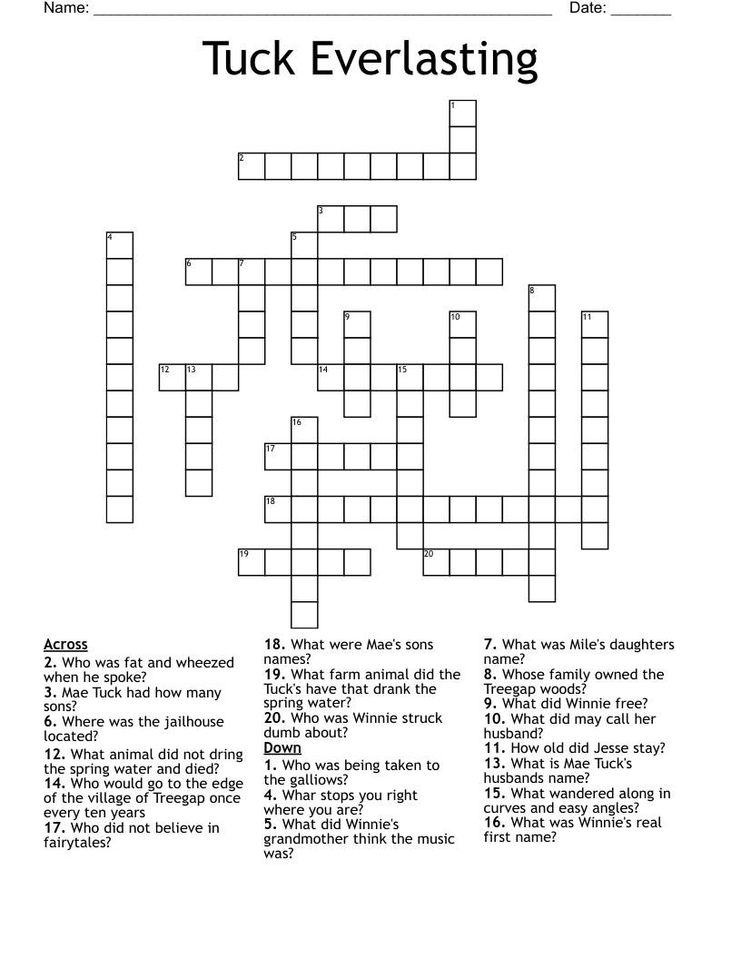 Tuck Everlasting Crossword