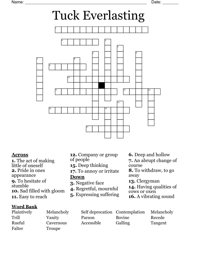 Tuck Everlasting Crossword