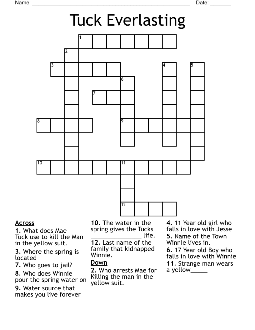 Tuck Everlasting Crossword
