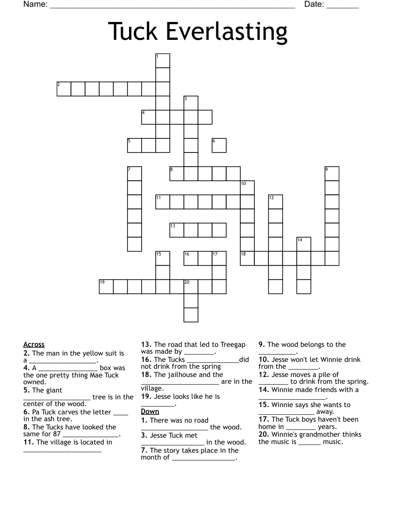Tuck Everlasting Crossword