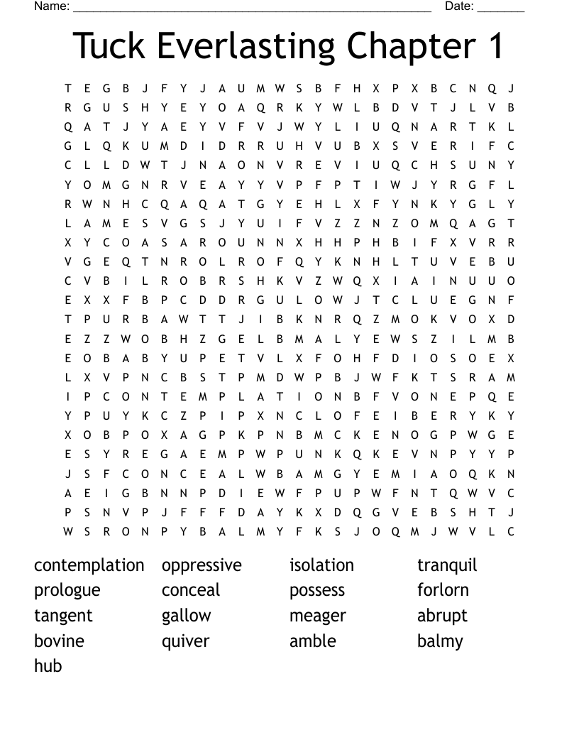 Tuck Everlasting Chapter 1 Word Search