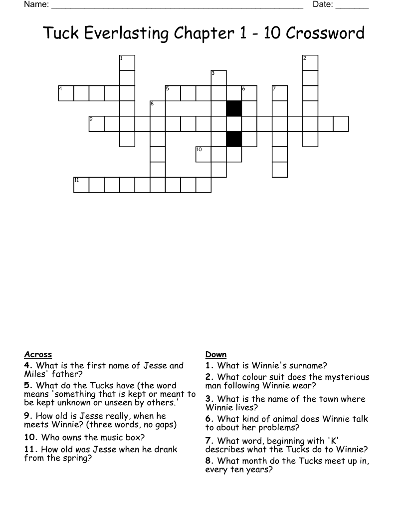 Tuck Everlasting Chapter 1 - 10 Crossword
