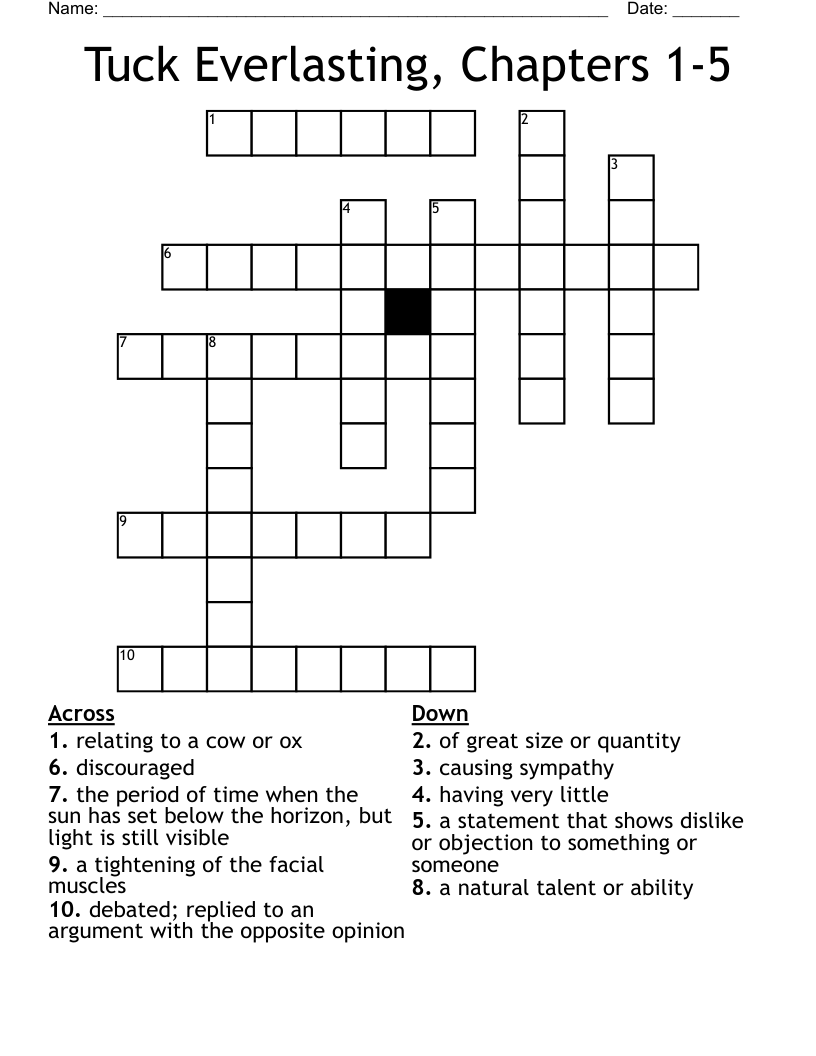 Tuck Everlasting, Chapters 1-5 Crossword