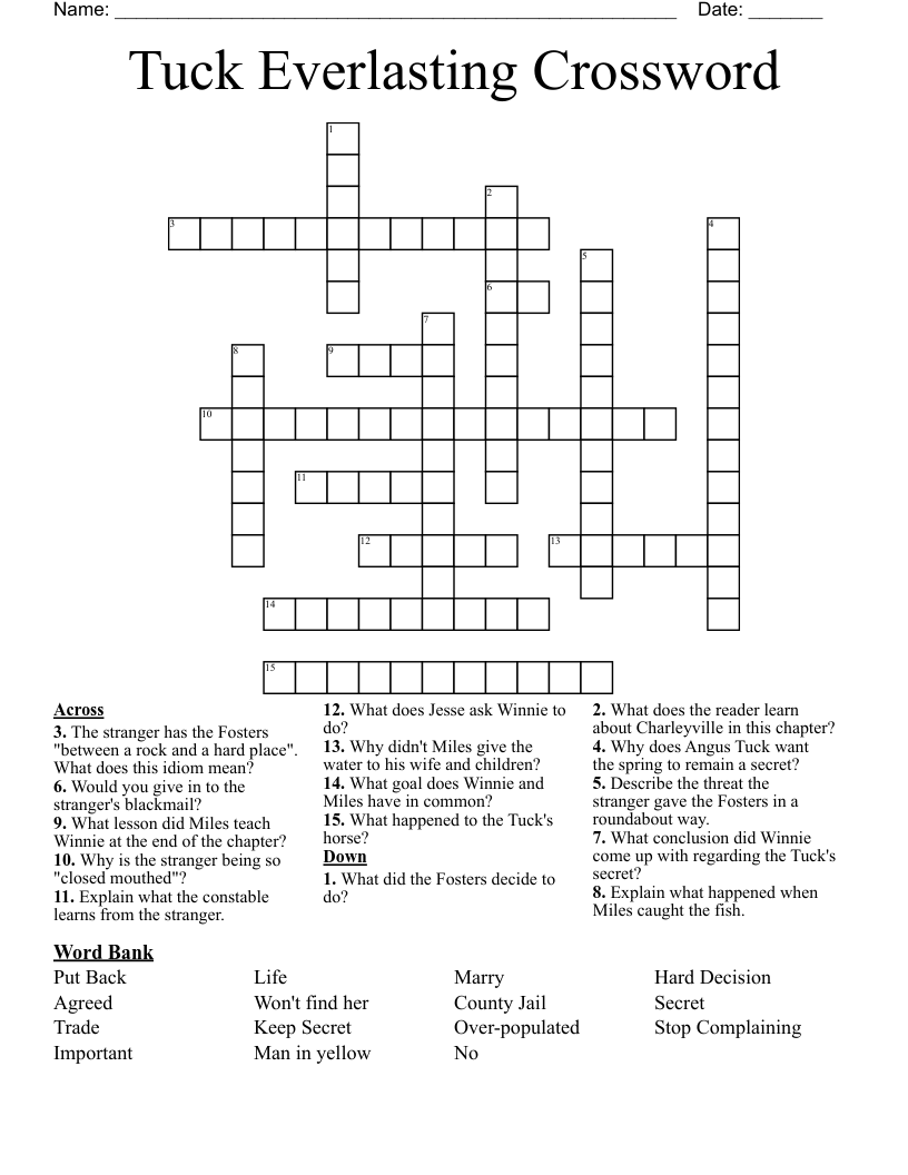 Tuck Everlasting Crossword