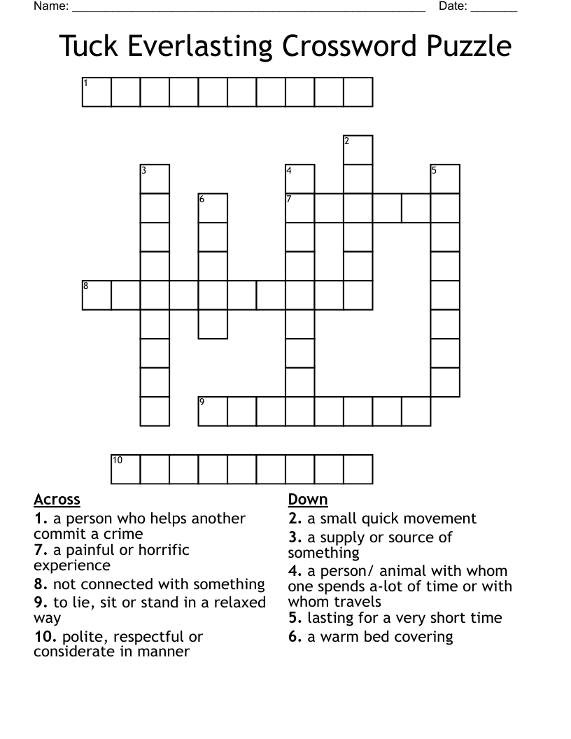 Tuck Everlasting Crossword Puzzle