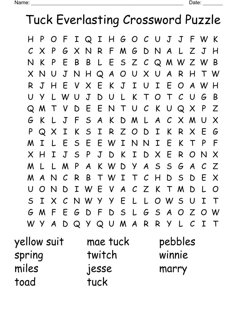 Tuck Everlasting Crossword Puzzle Word Search