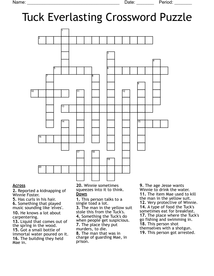 Tuck Everlasting Crossword Puzzle