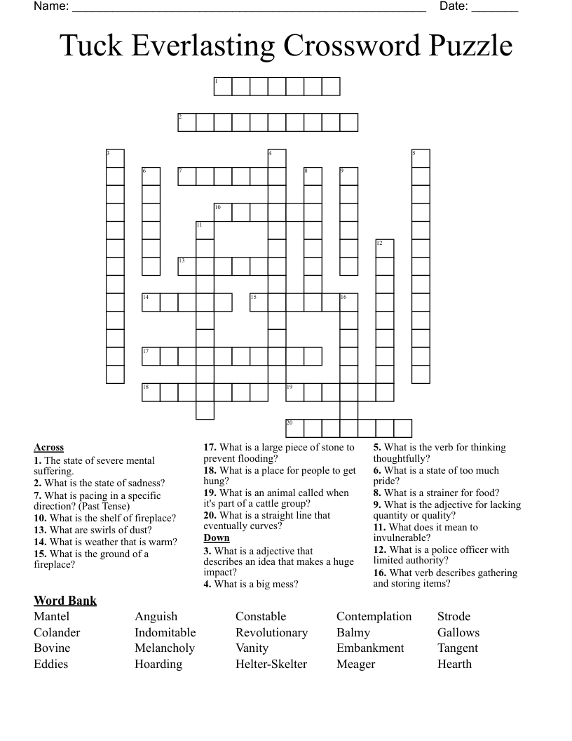 Tuck Everlasting Crossword Puzzle
