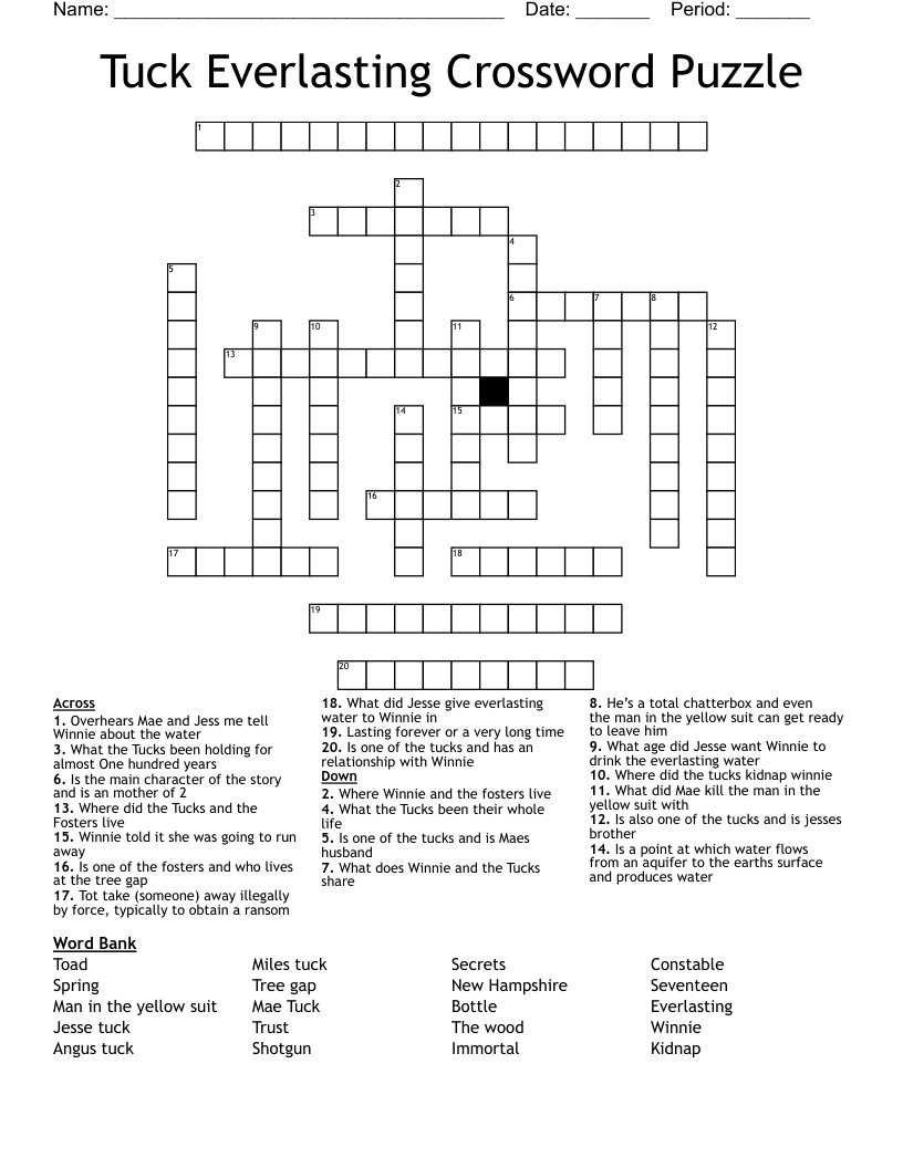 Tuck Everlasting Crossword Puzzle 