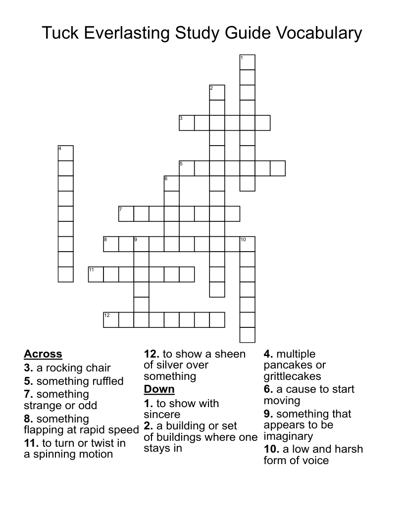 Tuck Everlasting Study Guide Vocabulary Crossword