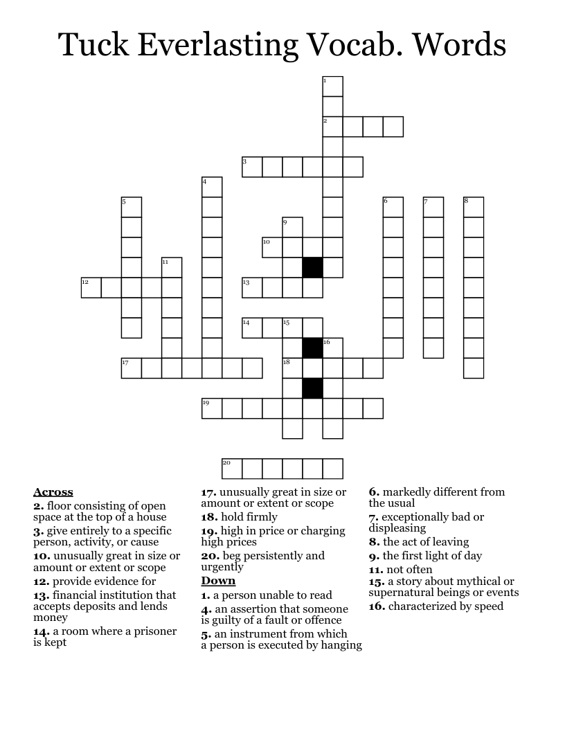 Tuck Everlasting Vocab. Words Crossword