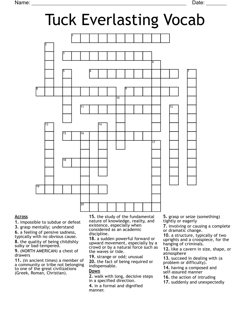Tuck Everlasting Vocab  Crossword
