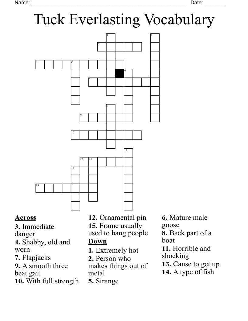 Tuck Everlasting Vocabulary Crossword