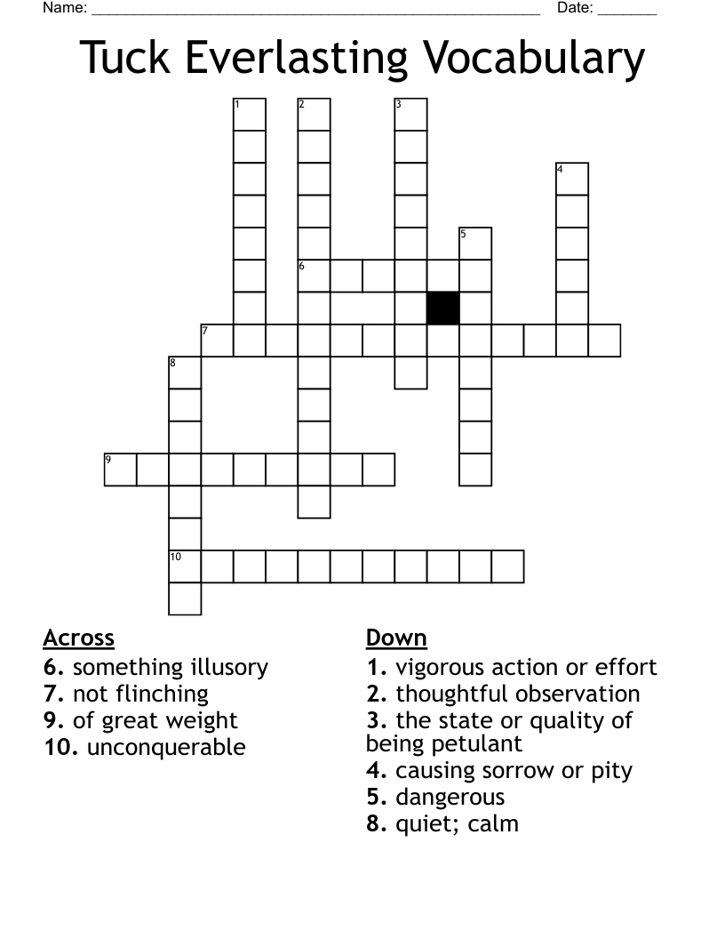 Tuck Everlasting Vocabulary Crossword