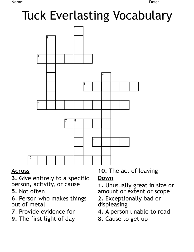 Tuck Everlasting Vocabulary  Crossword