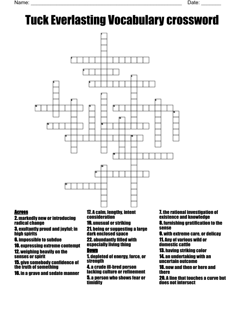 Tuck Everlasting Vocabulary crossword