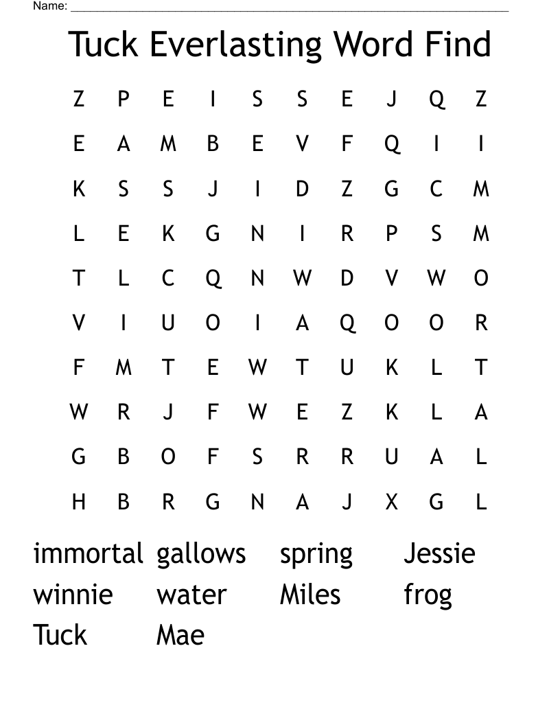 Tuck Everlasting Word Find Word Search