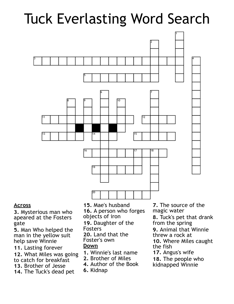 Tuck Everlasting Word Search Crossword