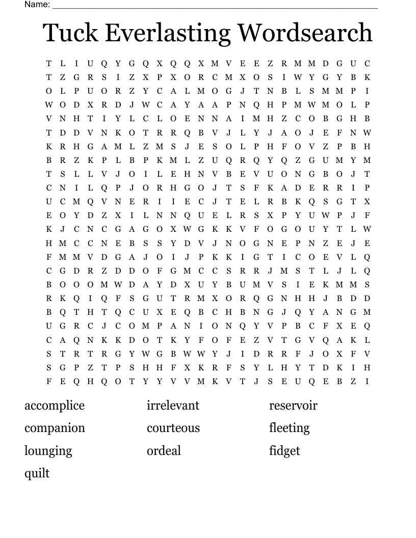 Tuck Everlasting Wordsearch