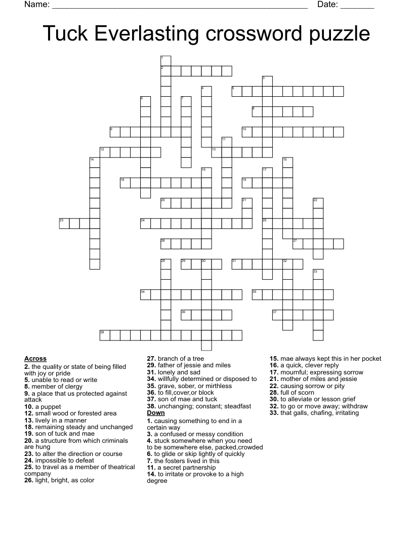 Tuck Everlasting crossword puzzle