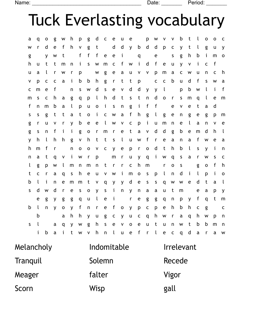 Tuck Everlasting vocabulary  Word Search