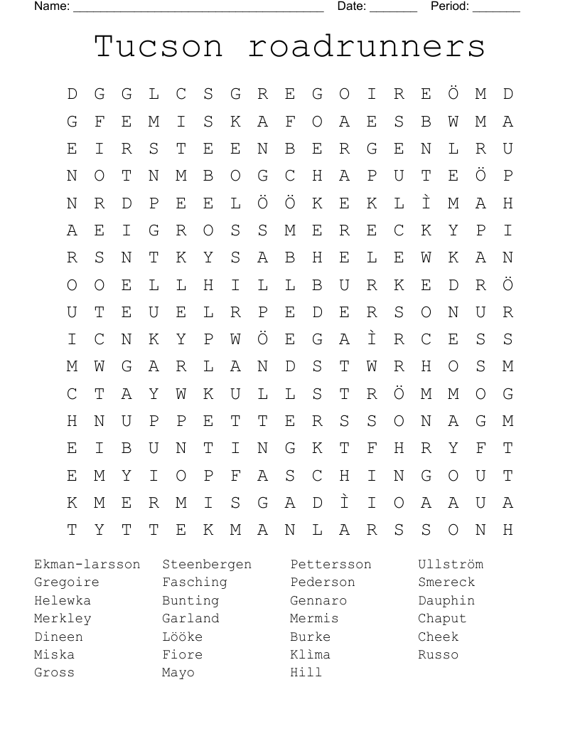 Tucson roadrunners Word Search