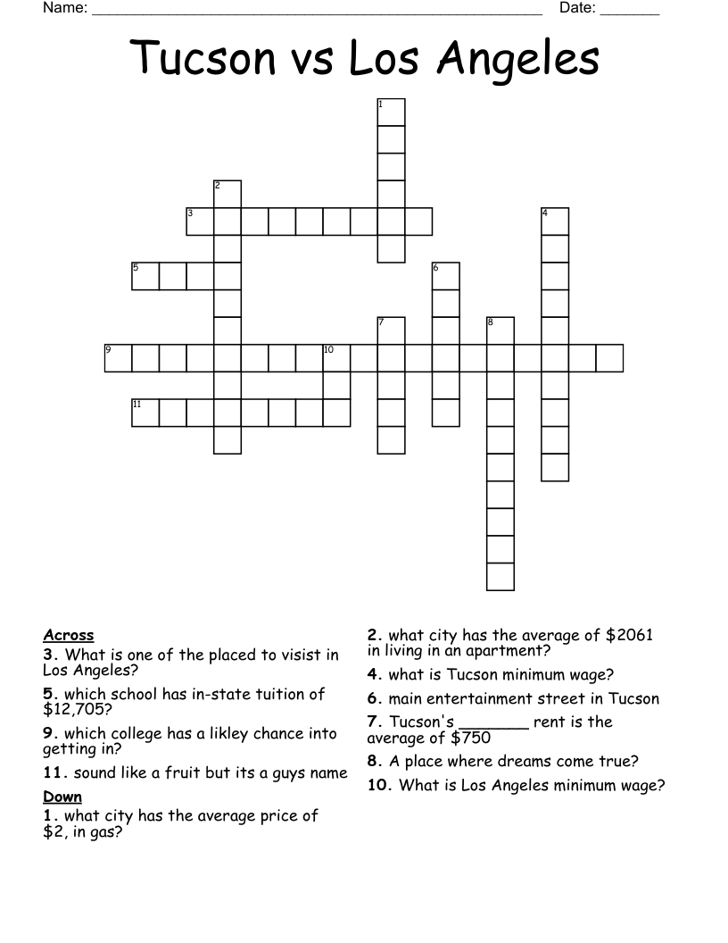 Tucson vs Los Angeles  Crossword