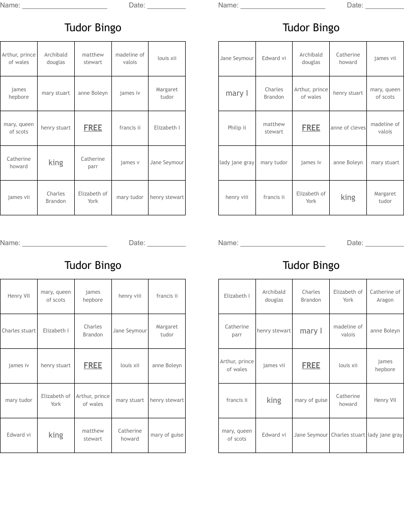 Tudor Bingo