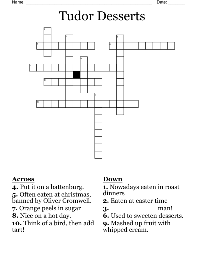 Tudor Desserts Crossword