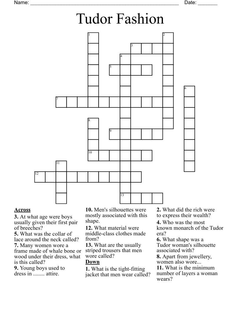 Tudor Fashion Crossword