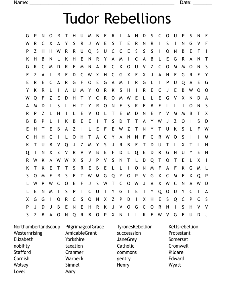 Tudor Rebellions Word Search