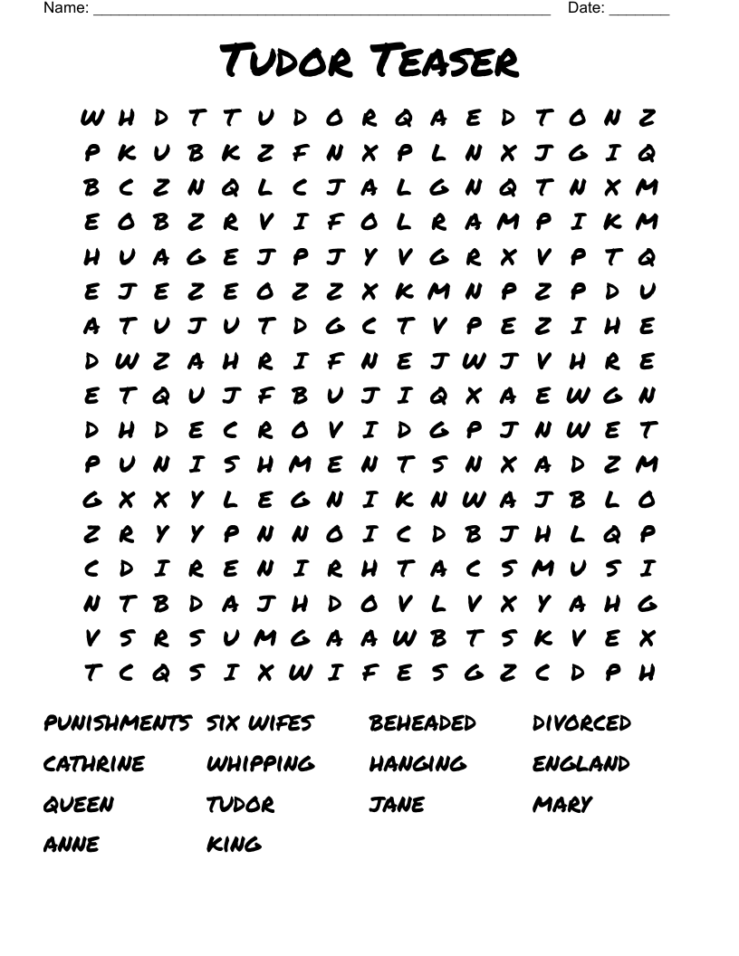 Tudor Teaser Word Search