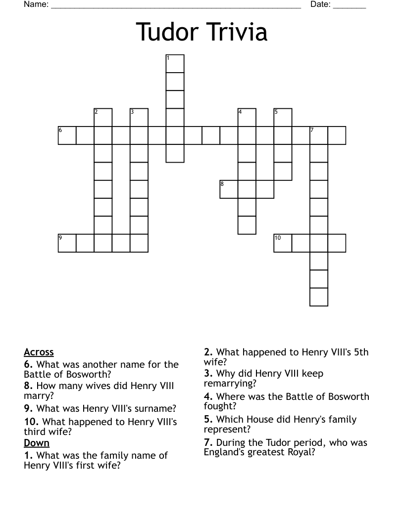 Tudor Trivia Crossword