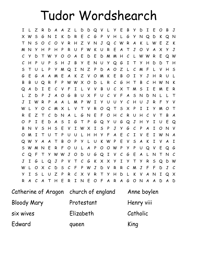 Tudor Wordshearch Word Search